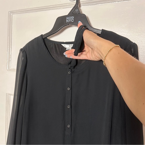 Draper James Black Knee Length Dress Sheer Long Sleeve Ruffle Hem Minimalist Lg - Picture 7 of 17
